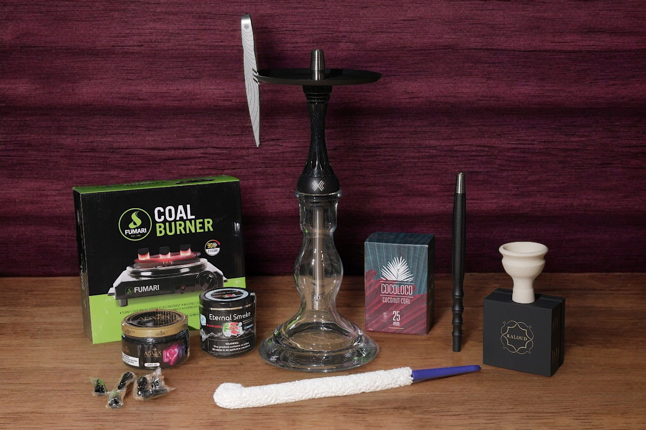 Premium Upgrade hookah starter pack with Union Hookah, luxury accessories, and complete cleaning kit